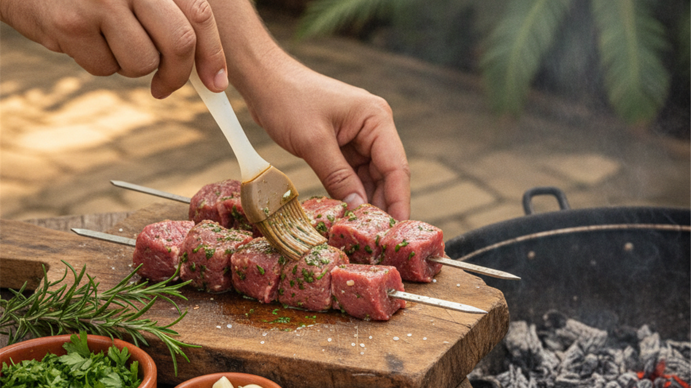 marinada de alho em espetinhos de carne