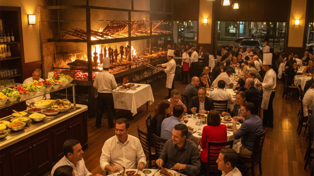 Churrascaria brasileira com grelha de carnes