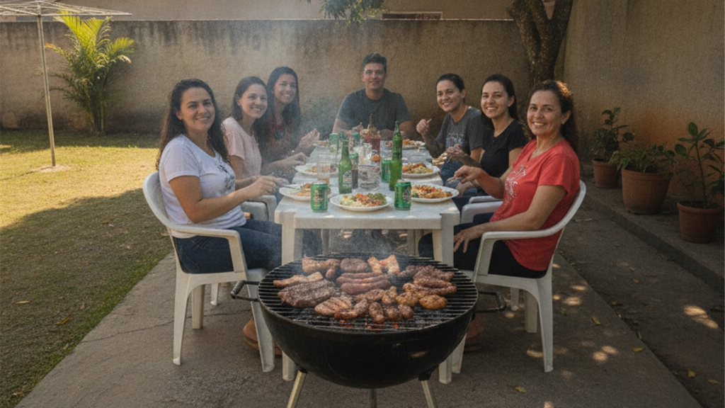 Churrasco economico em quintal simples com familia