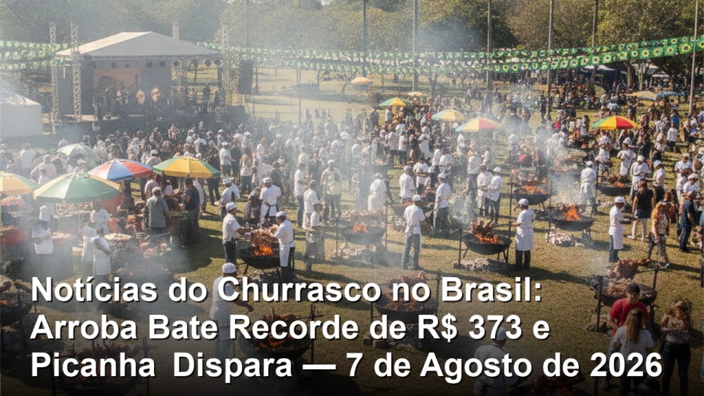 Festival de churrasco ao ar livre no Brasil com multidao e churrasqueiros