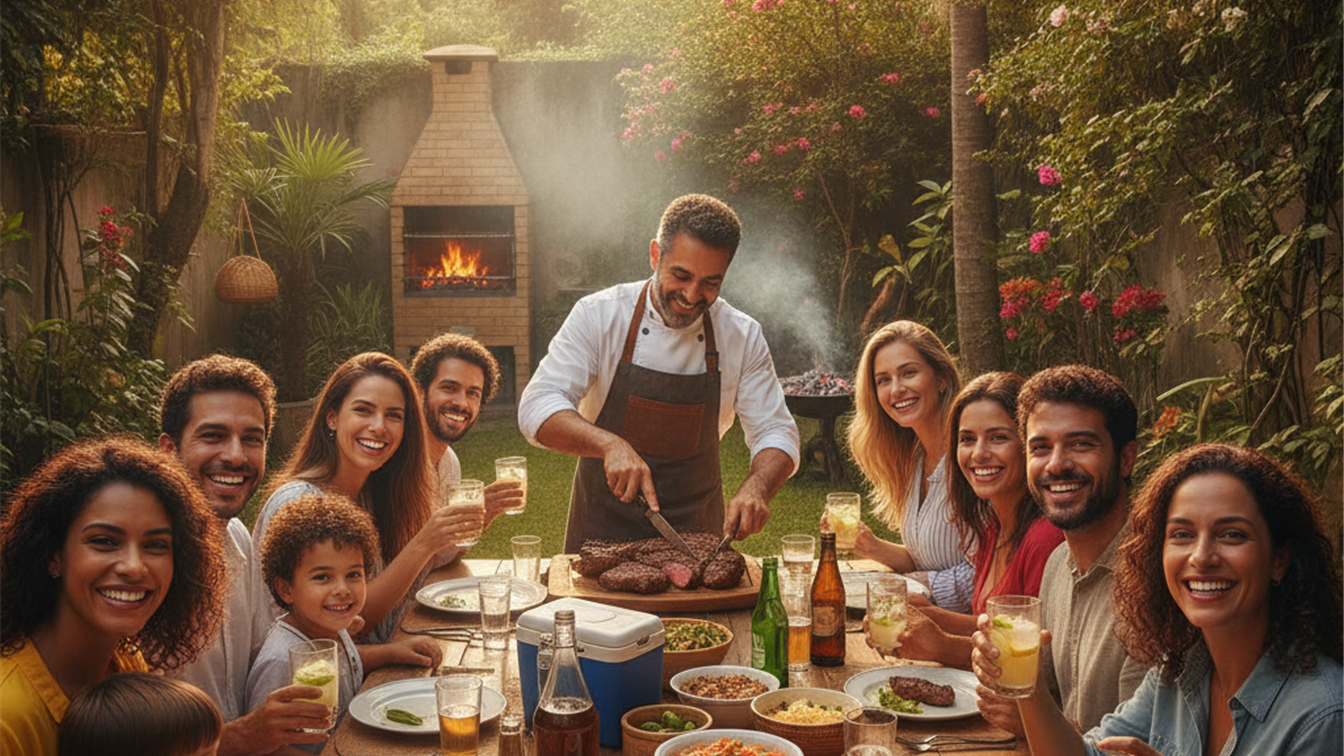 familia reunida no churrasco com maminha assada