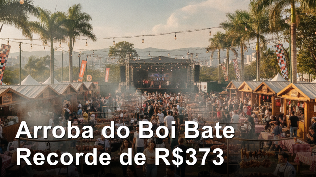 Festival de churrasco ao ar livre no Brasil com multidao e barracas