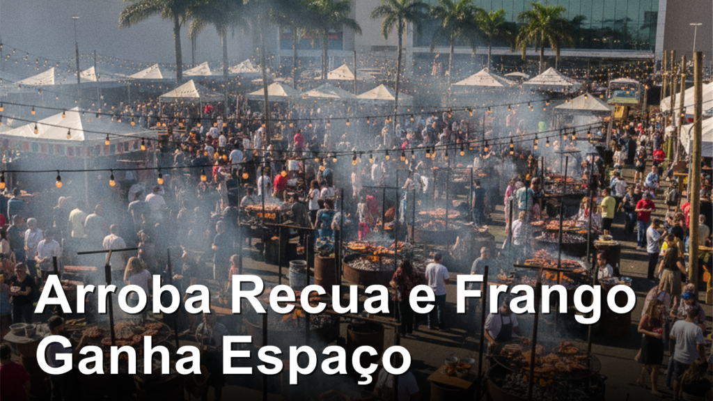 Festival de churrasco em estacionamento de shopping no Brasil com multidao