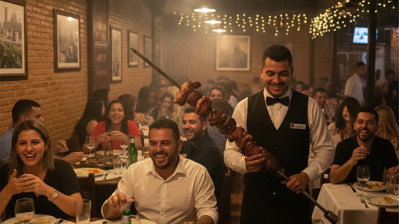 churrascaria rodizio garcom servindo carne brasil