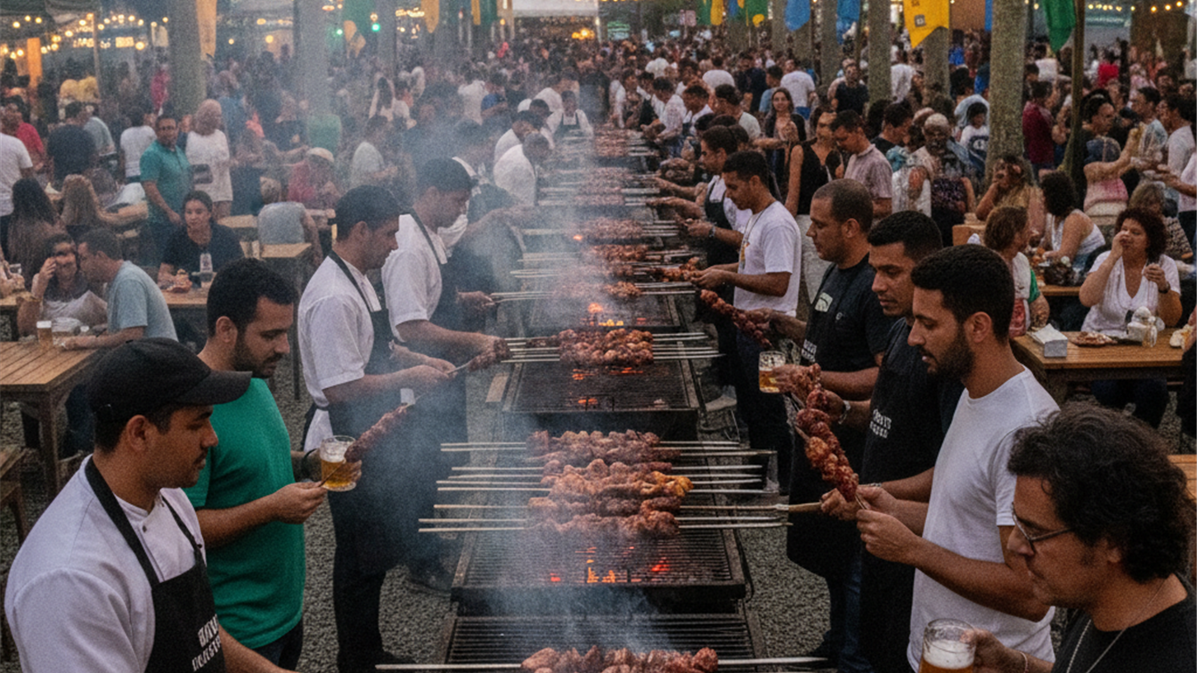 Festival de churrasco no Brasil com publico e grelhas