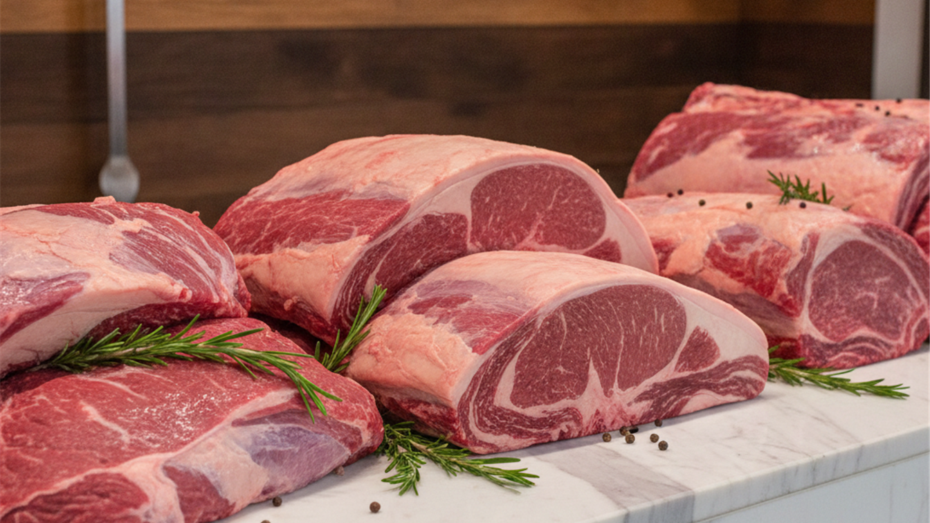 Cortes de carne bovina picanha alcatra no acougue brasileiro