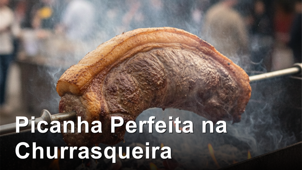Picanha na churrasqueira grelhando no espeto