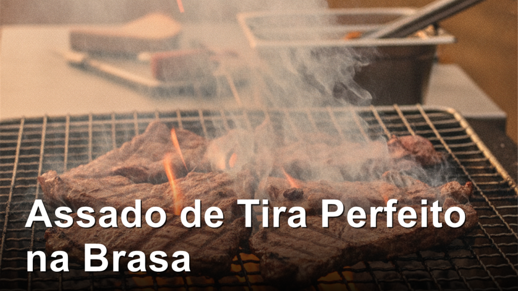 Assado de tira grelhando na churrasqueira com brasa