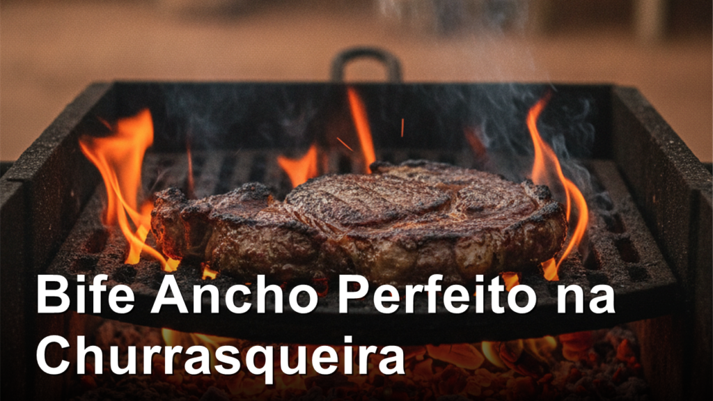 bife ancho grelhando na churrasqueira a carvao