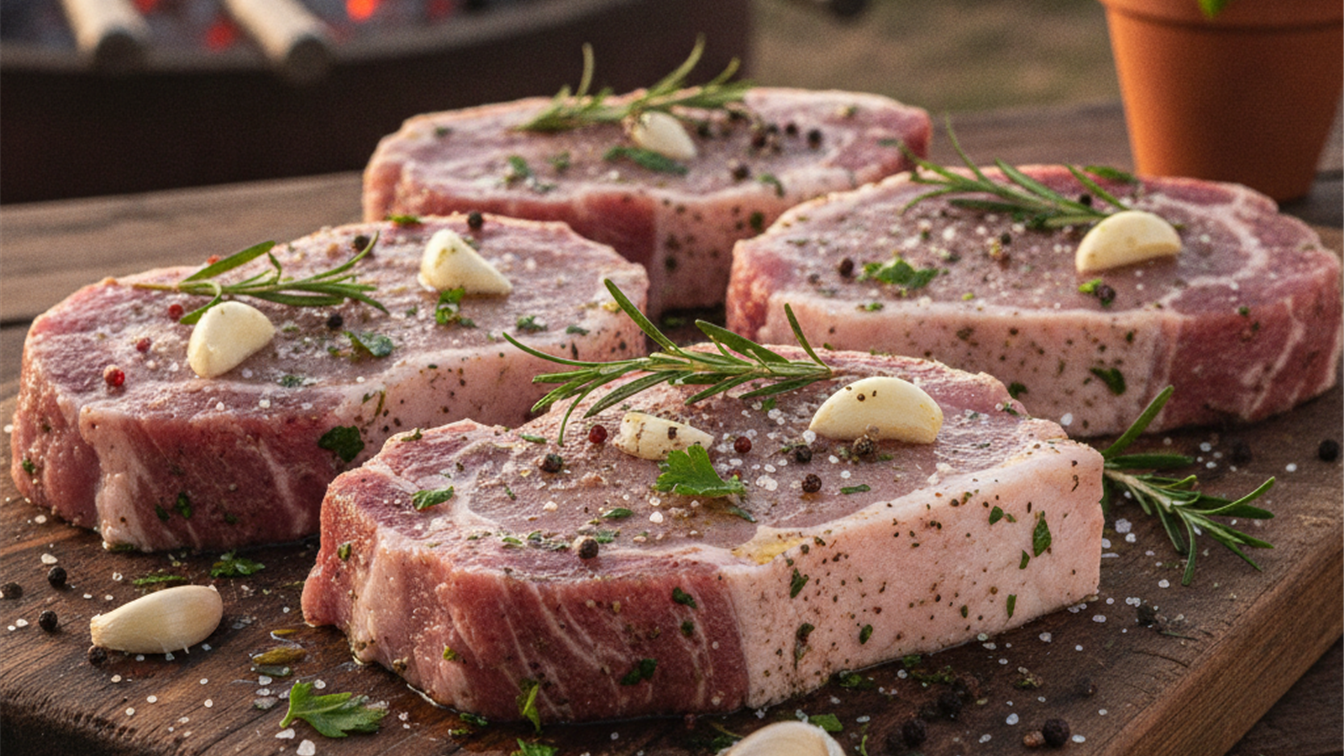 bisteca de porco temperada pronta para o churrasco