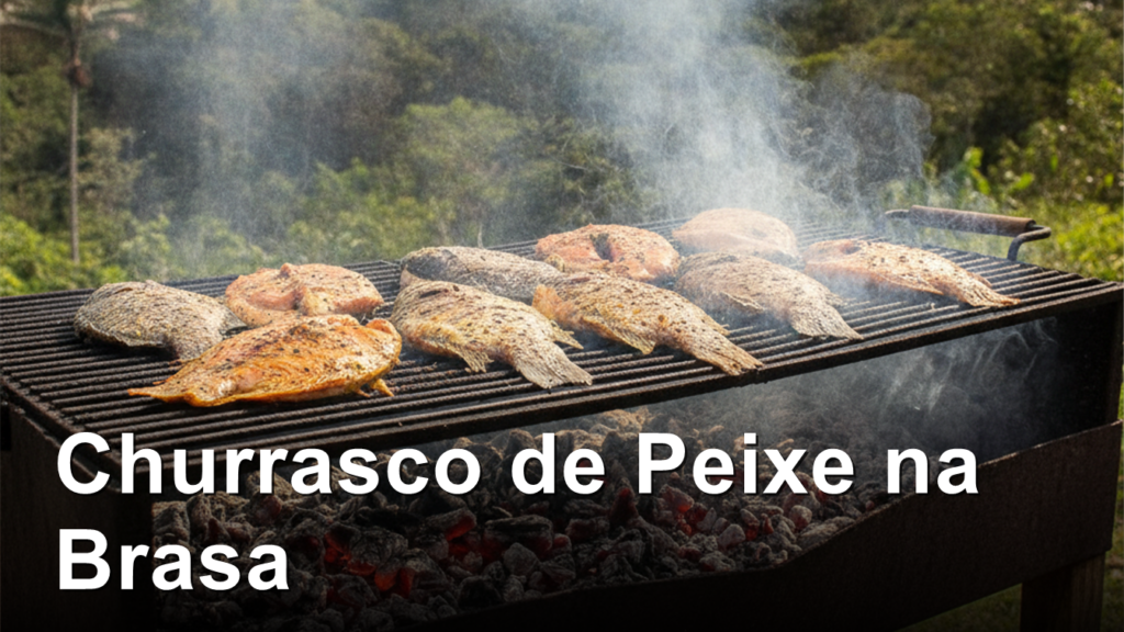 churrasco de peixe tilapia salmao na churrasqueira brasa