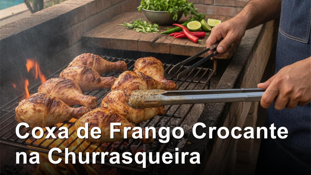 Coxa de frango grelhada na churrasqueira com pele crocante dourada