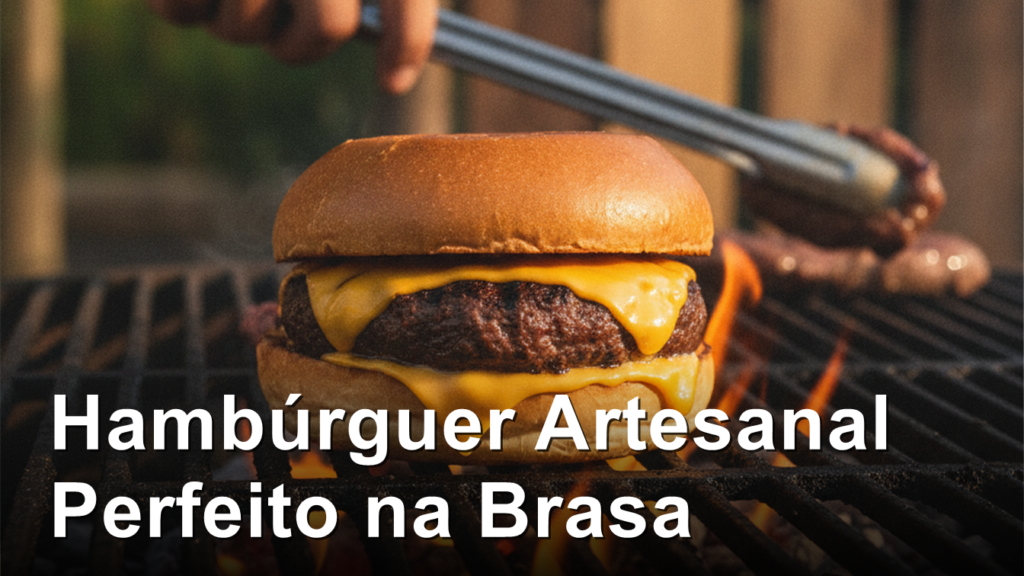 Hamburguer artesanal na churrasqueira com brasa