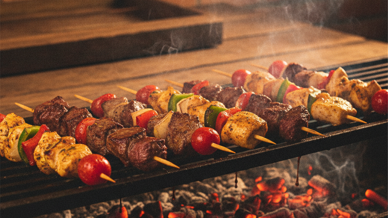 Espetinhos churrasco brasa Brasil