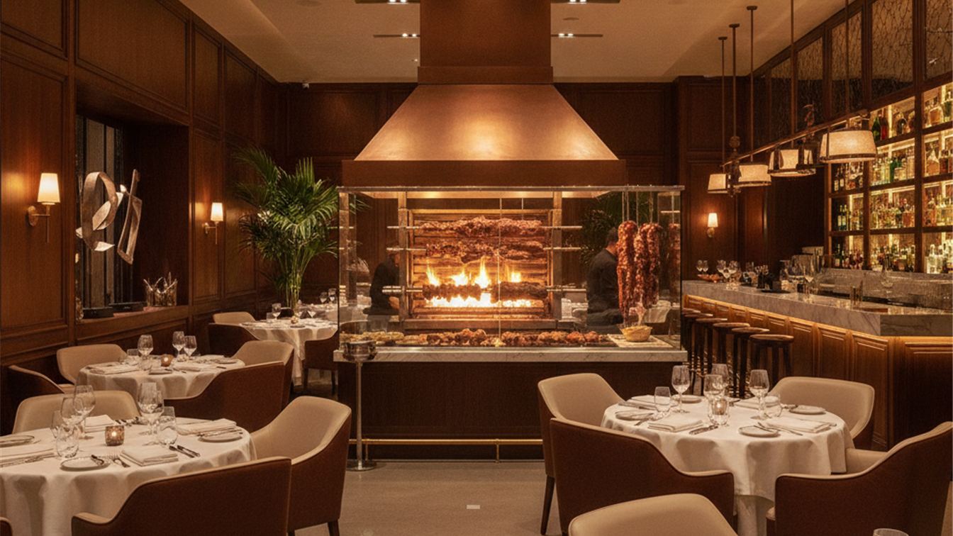 Churrascaria premium brasileira interior elegante