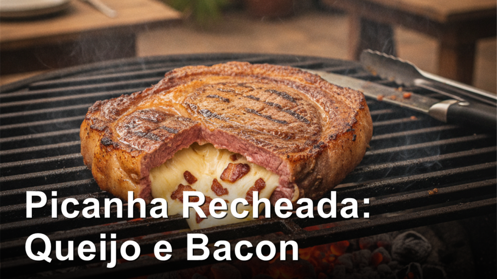 picanha recheada com queijo coalho e bacon na churrasqueira
