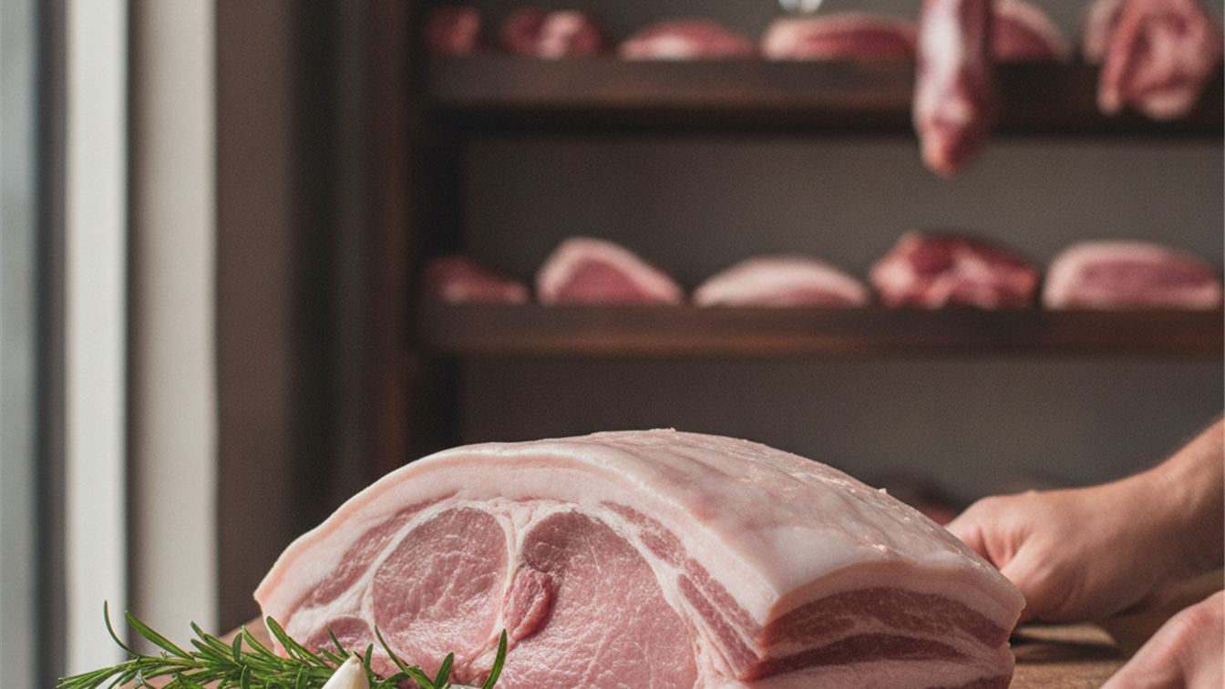 picanha suina crua com capa de gordura no acougue