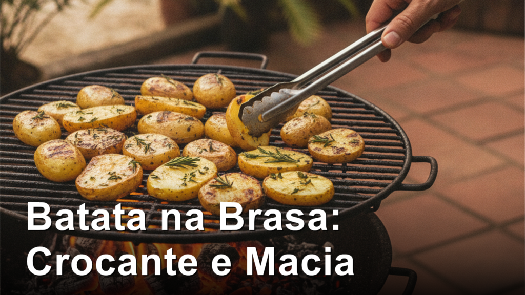 Batatas assando na brasa da churrasqueira com ervas