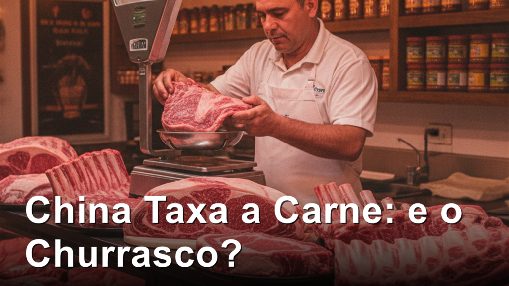 Acougue brasileiro com acougueiro pesando corte de carne bovina