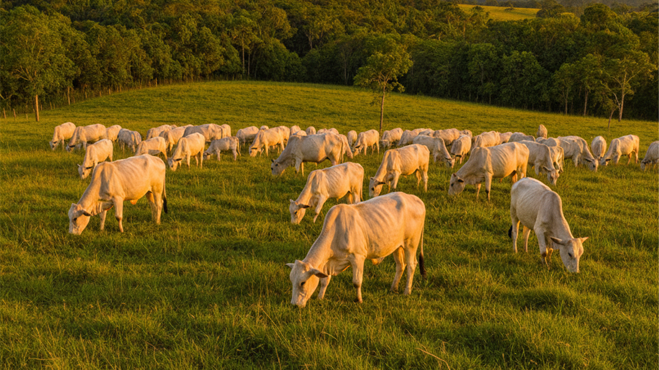 Gado pastando em pasto verde no Brasil