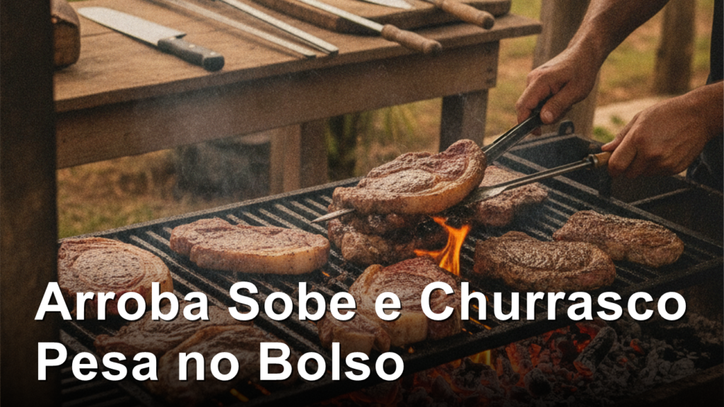 churrasco brasileiro na brasa com carnes e espetos