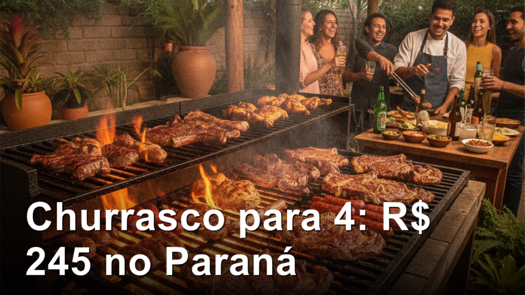 churrasco brasileiro na brasa com cortes de carne e linguica