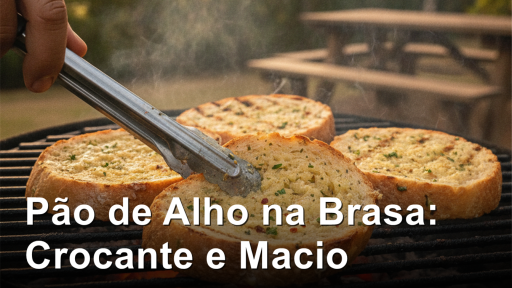 Pao de alho dourado na grelha da churrasqueira